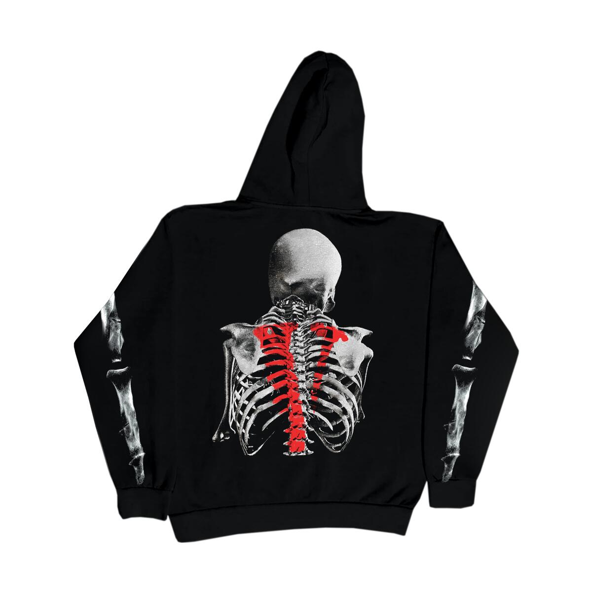 back of graphic Vlone skull and bones black hoodie 
