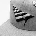 Embroidered paper plane logo on grey SnapBack 