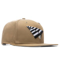 nude color paper plane SnapBack with black and white logo on the front